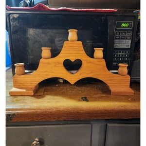 Vintage Solid Wood Heart Cut Out 5 Stem Candelabra Rare 1980s Cottagecore